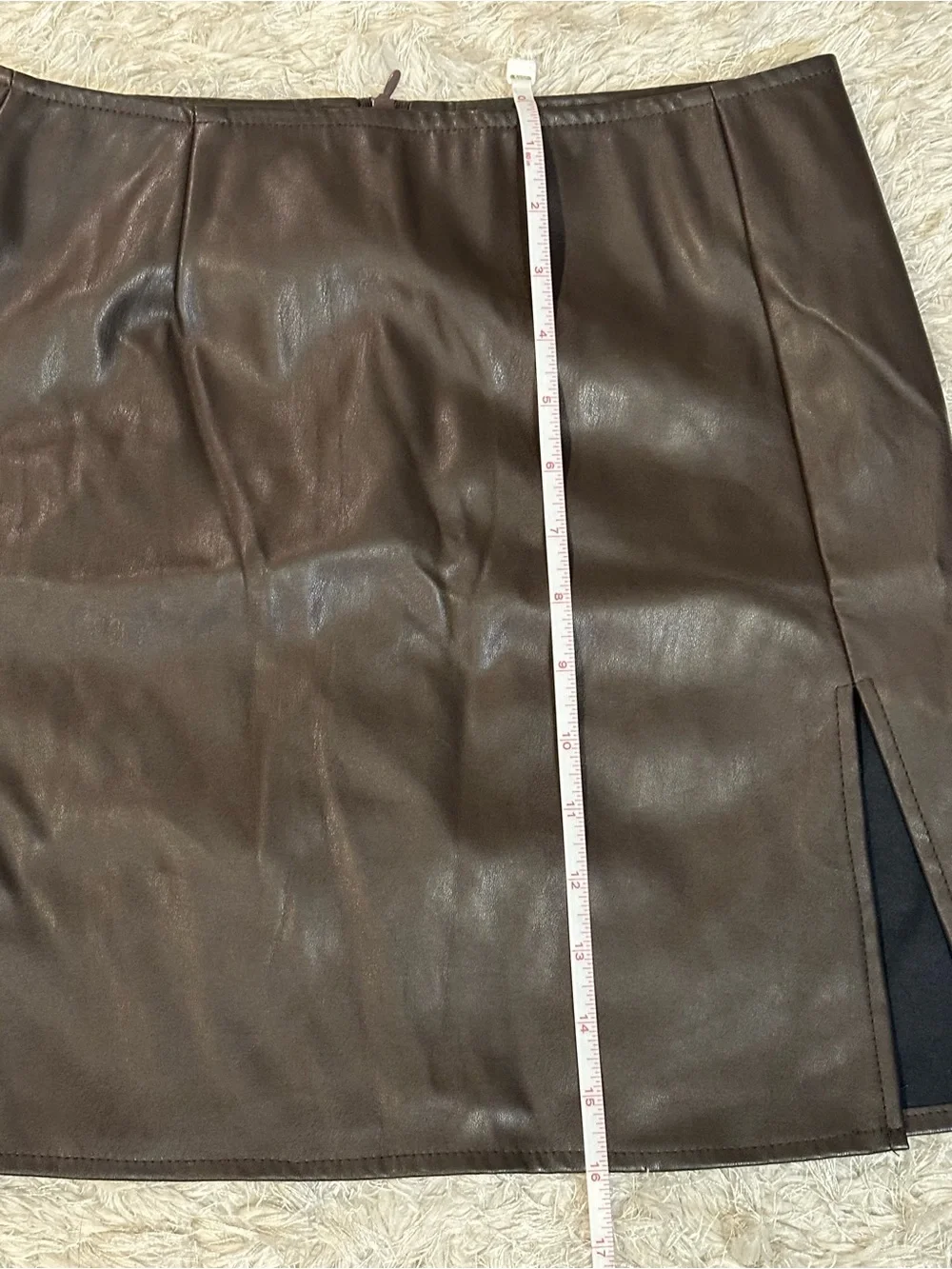 Motel Rocks Faux Leather Mini Skirt in Dark Brown with Side Slit - Small